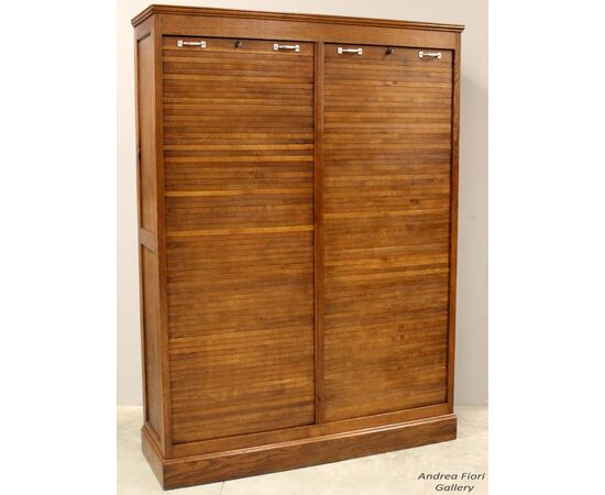 Antico classificatore archivio schedario serranda in rovere