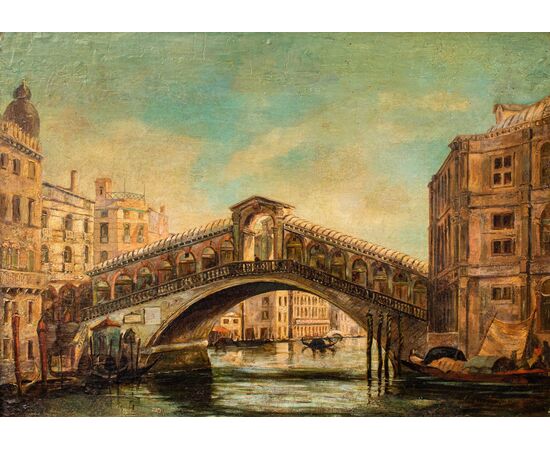 Giovanni Bonomi (Venezia, attivo nella seconda metà del XIX secolo), Veduta con il Ponte di Rialto