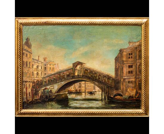 Giovanni Bonomi (Venezia, attivo nella seconda metà del XIX secolo), Veduta con il Ponte di Rialto