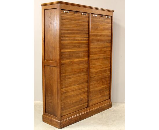 Antico classificatore archivio schedario serranda in rovere
