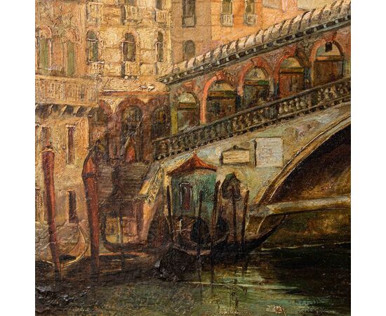 Giovanni Bonomi (Venezia, attivo nella seconda metà del XIX secolo), Veduta con il Ponte di Rialto