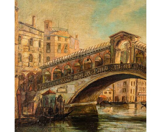 Giovanni Bonomi (Venezia, attivo nella seconda metà del XIX secolo), Veduta con il Ponte di Rialto