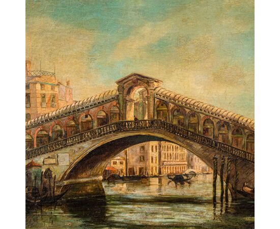 Giovanni Bonomi (Venezia, attivo nella seconda metà del XIX secolo), Veduta con il Ponte di Rialto