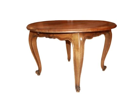 Tavolo Provenzale con Piano Circolare allungabile del 1800 In Legno Di Noce