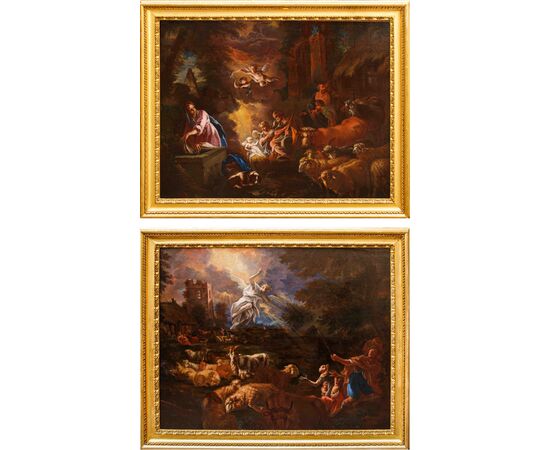 Carlo Preda (Milano, 1651 o 1652 – 1729),  Annuncio e Adorazione dei pastori