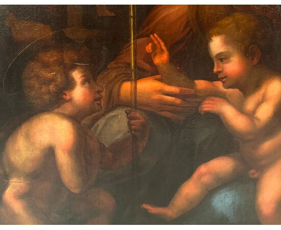 Anonimo del XVII secolo,  "Madonna con bambino, San Giovannino, ed Elisabetta", (copia da Raffaello)