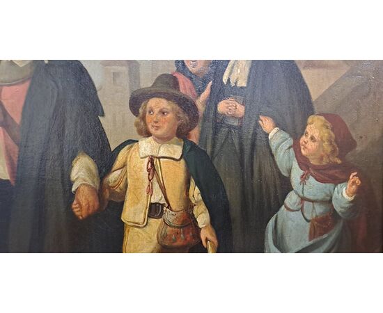 " SCENA DI PORTO CON FIGURE" - AMBITO FIAMMINGO - XIX SEC.