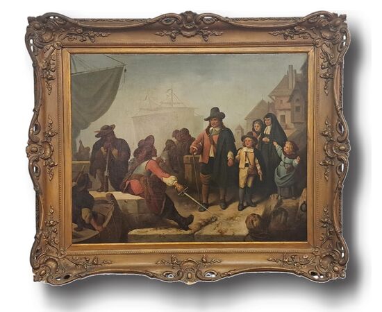 " SCENA DI PORTO CON FIGURE" - AMBITO FIAMMINGO - XIX SEC.