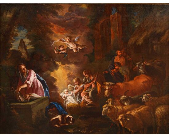 Carlo Preda (Milano, 1651 o 1652 – 1729),  Annuncio e Adorazione dei pastori