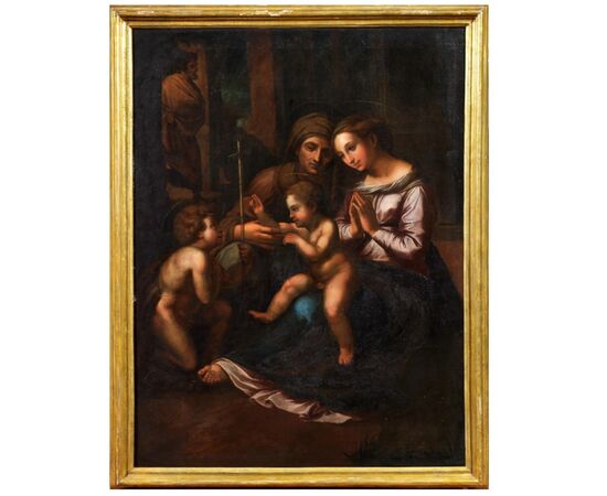 Anonimo del XVII secolo,  "Madonna con bambino, San Giovannino, ed Elisabetta", (copia da Raffaello)