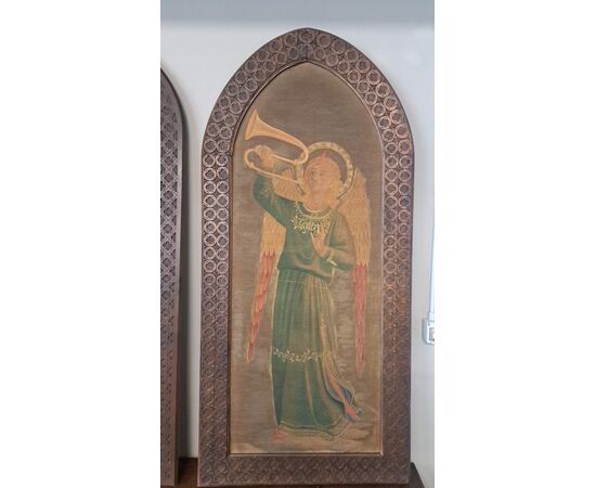 Coppia di succhi d'erba dell' Ottocento con cornice, "Angeli musicanti" 
