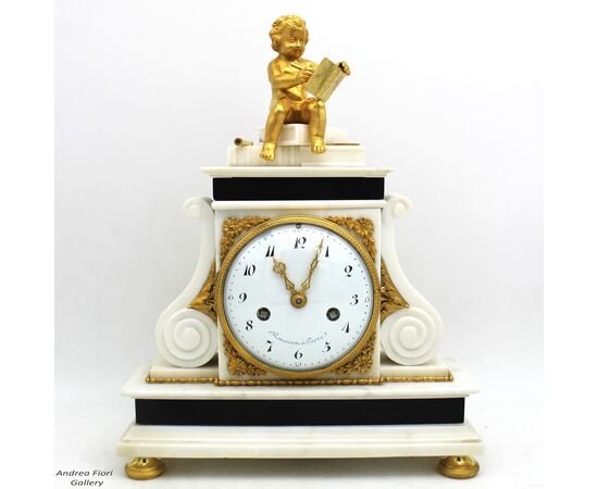 Antico Orologio a Pendolo Luigi XVI in bronzo dorato e marmo - epoca '700 firmato