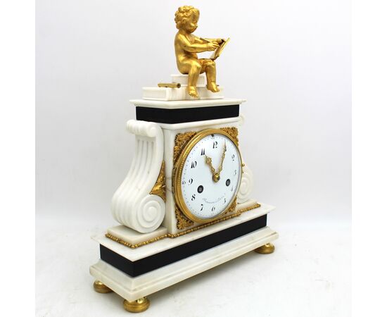Antico Orologio a Pendolo Luigi XVI in bronzo dorato e marmo - epoca '700 firmato