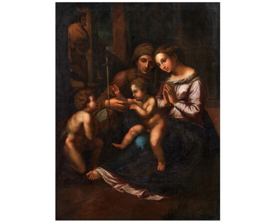 Anonimo del XVII secolo,  "Madonna con bambino, San Giovannino, ed Elisabetta", (copia da Raffaello)