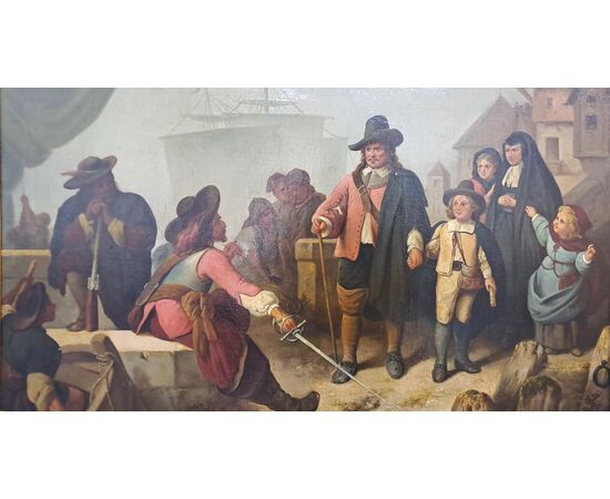 " SCENA DI PORTO CON FIGURE" - AMBITO FIAMMINGO - XIX SEC.