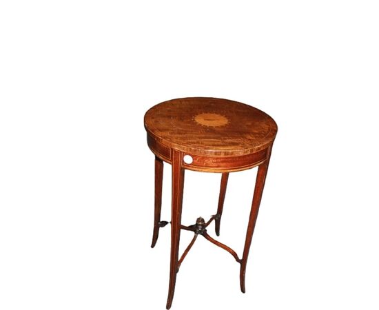 Piccolo tavolino Vittoriano in Legno di Mogano del 1800 con intarsi