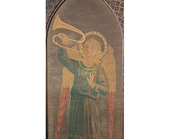 Coppia di succhi d'erba dell' Ottocento con cornice, "Angeli musicanti" 