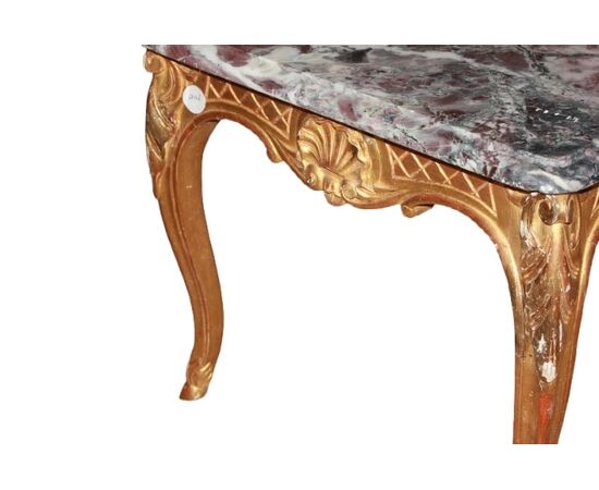 Tavolino basso francese stile Luigi XV dorato foglia oro di inizio 1900