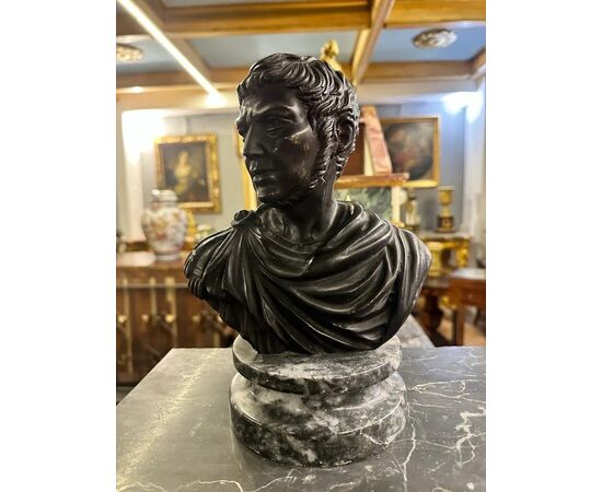  Busto in Bronzo su Base in Marmo Bardiglio 