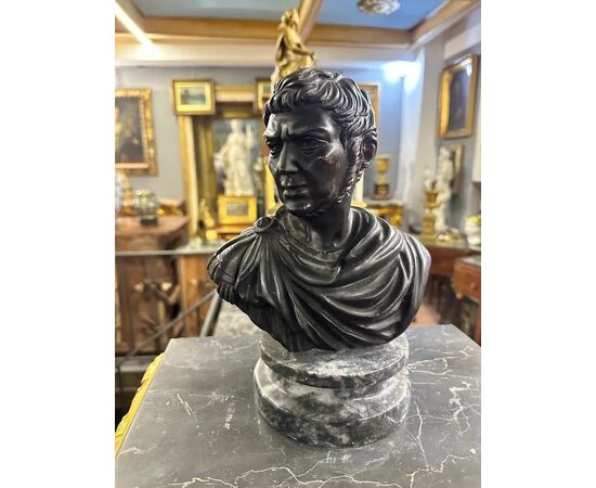  Busto in Bronzo su Base in Marmo Bardiglio 