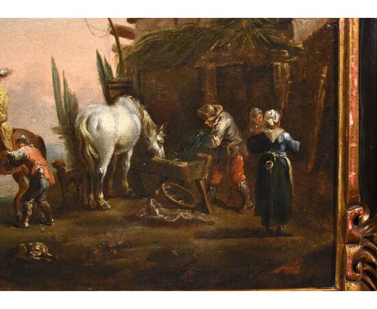 La sosta di un cavaliere, Simon Johannes van Douw (Anversa 1630 circa - 1677 circa) seguace di