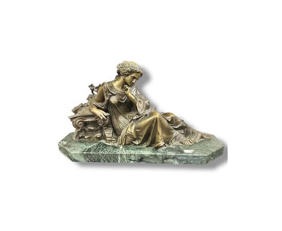  Scultura in Bronzo su Base in Marmo Verde – Stile Napoleone III