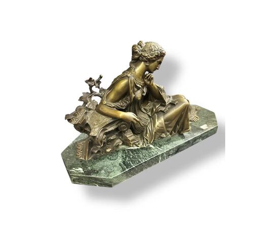  Scultura in Bronzo su Base in Marmo Verde – Stile Napoleone III