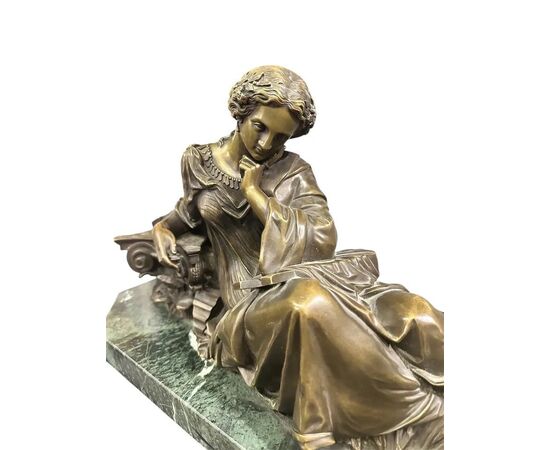  Scultura in Bronzo su Base in Marmo Verde – Stile Napoleone III