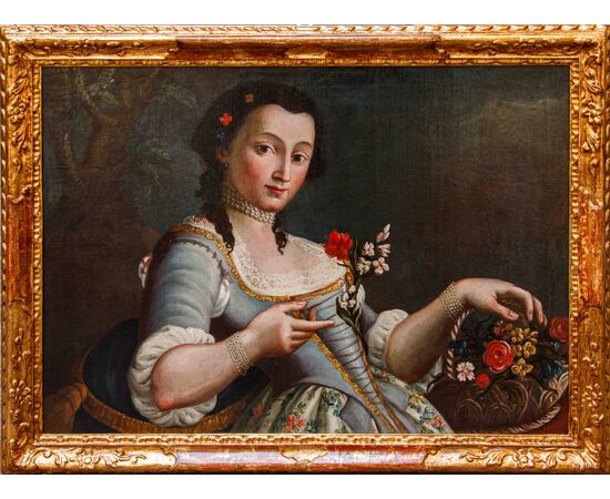 XVIII secolo, cerchia di Pietro Antonio Rotari (Verona, 30 settembre 1707 – San Pietroburgo, 31 agosto 1762), Ragazza con cestino di fiori