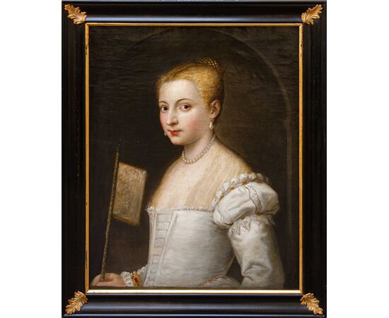 Scuola veneziana, XVIII secolo, Ritratto di gentildonna con ventaglio