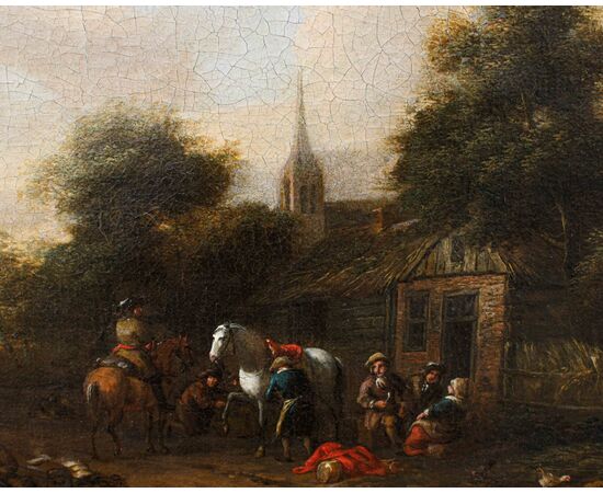 Barent Gael (1630/1635 – 1698), Coppia di paesaggi con scene di genere