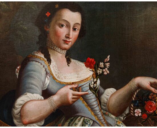 XVIII secolo, cerchia di Pietro Antonio Rotari (Verona, 30 settembre 1707 – San Pietroburgo, 31 agosto 1762), Ragazza con cestino di fiori