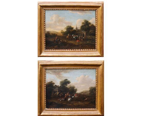 Barent Gael (1630/1635 – 1698), Coppia di paesaggi con scene di genere