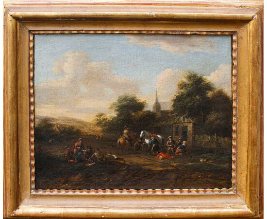 Barent Gael (1630/1635 – 1698), Coppia di paesaggi con scene di genere