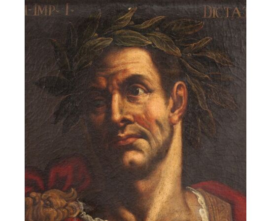 Raro dipinto italiano ritratto di Giulio Cesare del XVII secolo