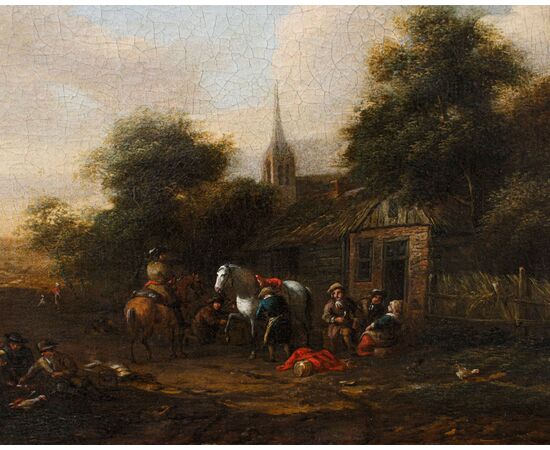 Barent Gael (1630/1635 – 1698), Coppia di paesaggi con scene di genere