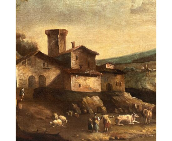 Francesco Tironi (Venezia 1745 - Venezia 1797) - Paesaggio veneto con pastori e armenti. 