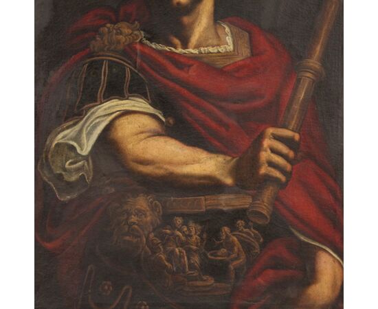 Raro dipinto italiano ritratto di Giulio Cesare del XVII secolo
