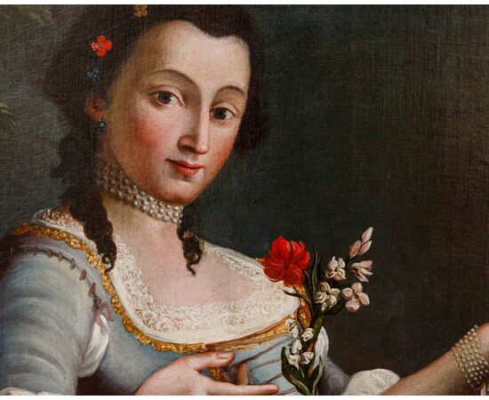 XVIII secolo, cerchia di Pietro Antonio Rotari (Verona, 30 settembre 1707 – San Pietroburgo, 31 agosto 1762), Ragazza con cestino di fiori