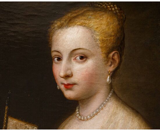 Scuola veneziana, XVIII secolo, Ritratto di gentildonna con ventaglio