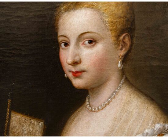 Scuola veneziana, XVIII secolo, Ritratto di gentildonna con ventaglio
