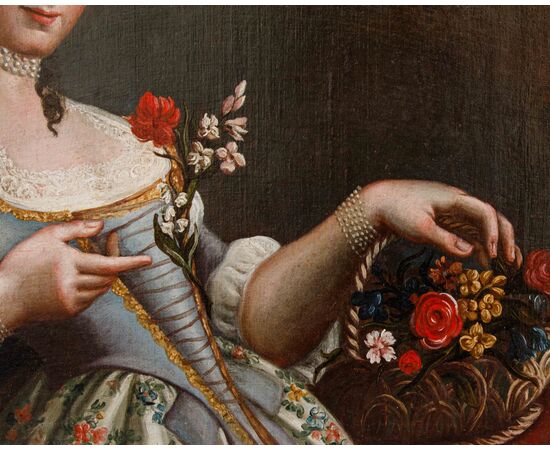 XVIII secolo, cerchia di Pietro Antonio Rotari (Verona, 30 settembre 1707 – San Pietroburgo, 31 agosto 1762), Ragazza con cestino di fiori