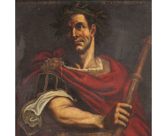 Raro dipinto italiano ritratto di Giulio Cesare del XVII secolo