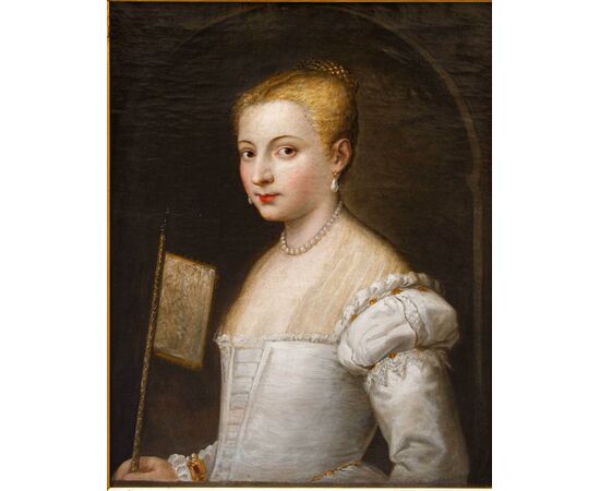 Scuola veneziana, XVIII secolo, Ritratto di gentildonna con ventaglio