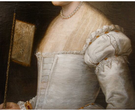 Scuola veneziana, XVIII secolo, Ritratto di gentildonna con ventaglio