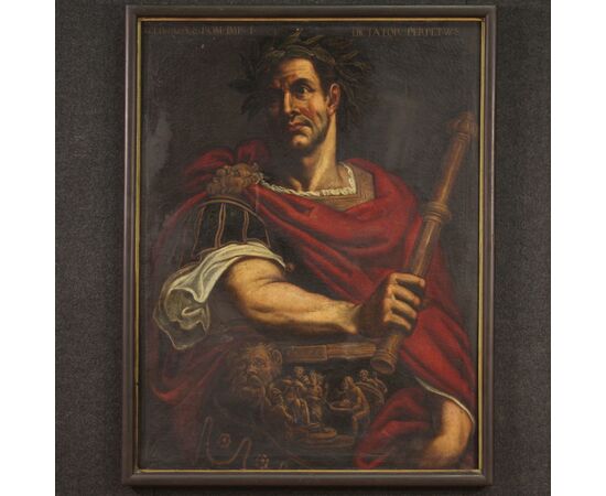 Raro dipinto italiano ritratto di Giulio Cesare del XVII secolo