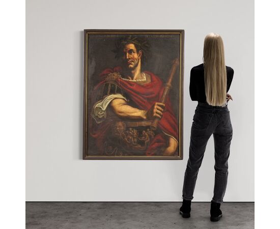 Raro dipinto italiano ritratto di Giulio Cesare del XVII secolo