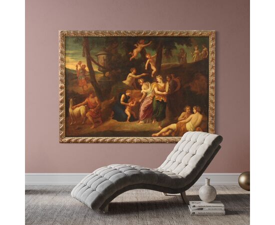 Grande quadro italiano del XVII secolo, Zeus infante e la capra Amaltea sul monte Ida