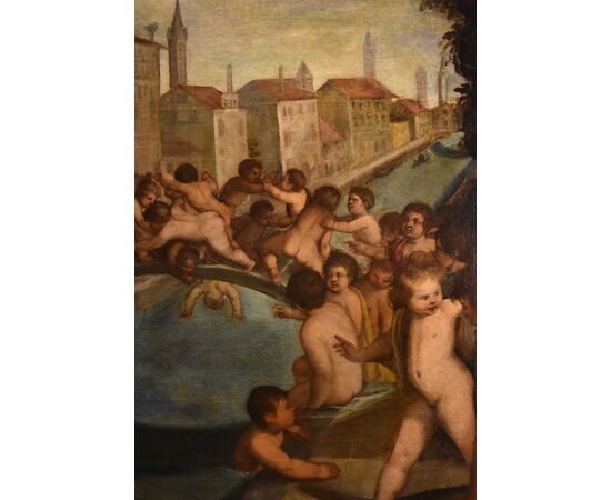 Lotta tra putti sul ponte dei Pugni a Venezia, Tiziano Vecellio (Pieve di Cadore 1490 - Venezia 1576) Bottega