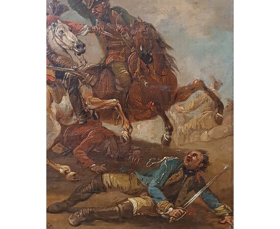 DIPINTO CON SCENA DI BATTAGLIA FINE DEL XVIII SECOLO 
